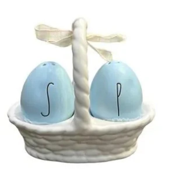 NEW Rae Dunn Easter Egg Blue Egg Salt & Pepper Shakers - Picture 1 of 2